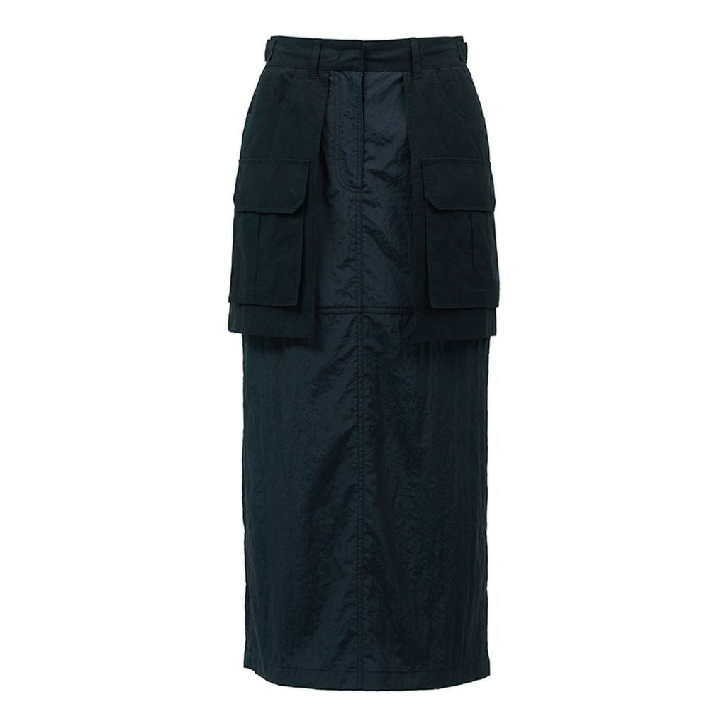 High Waist Cargo Midi Skirt | Black