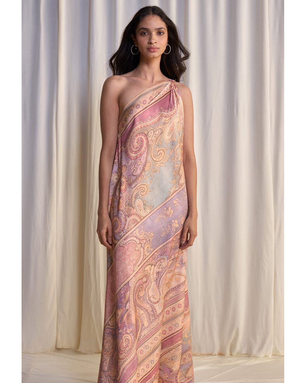 One-Shoulder Scarf Print Maxi By KYNAH, Luxury Indian Fashion & Bridal Wear
