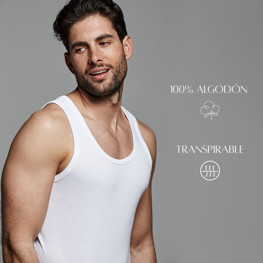 DON ALGODON | Camiseta Interior de Tirantes Blanca | 100% Algodon | Transpirable | 4 Tallas | Se Adapta al Cuerpo | Suave y Confortable | Acabados Reforzados | Hilo Compacto