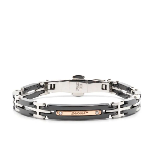 Barakà Engraved-Logo Diamond-Detail Bracelet — Silver