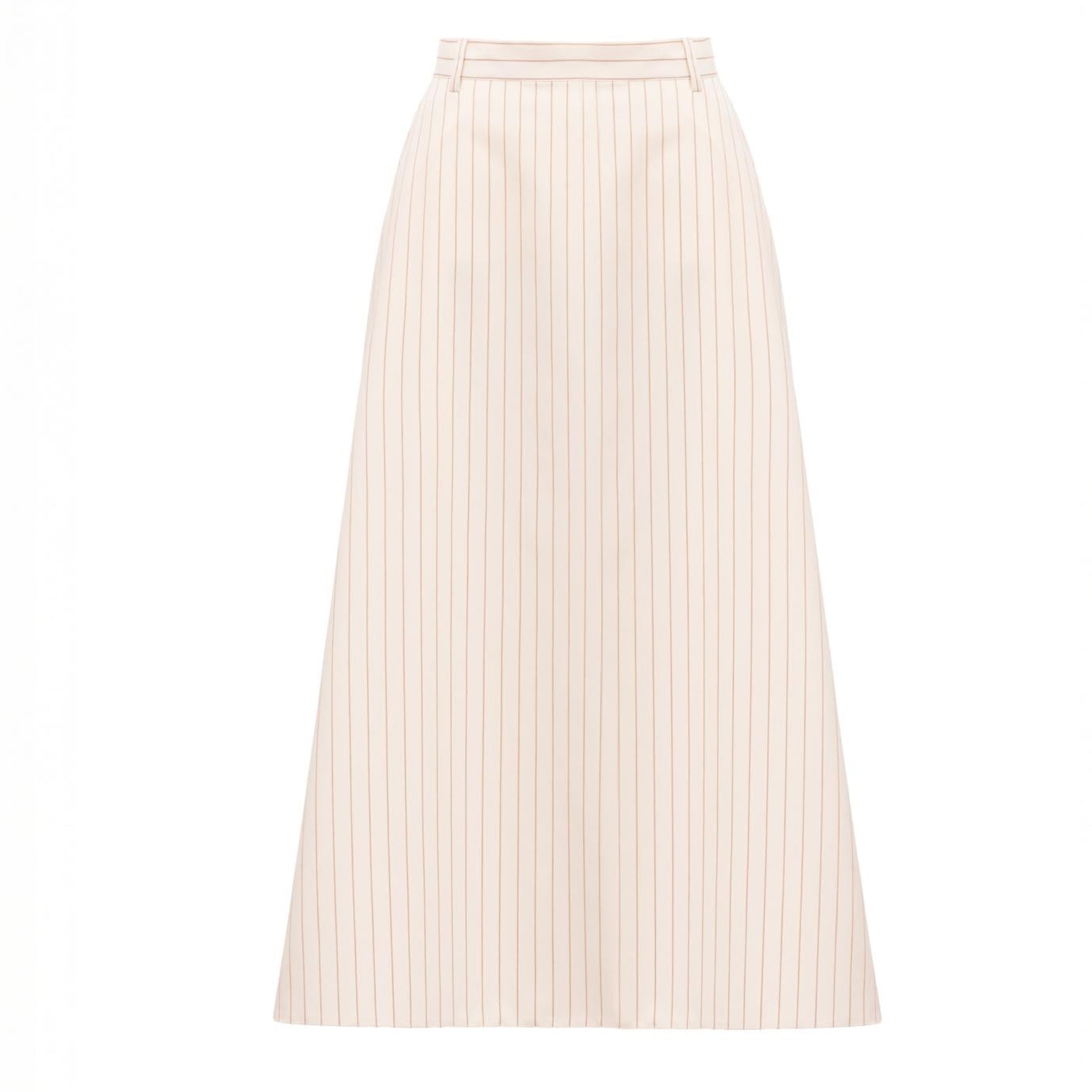 Cream Pinstriped A-Line Midi Skirt