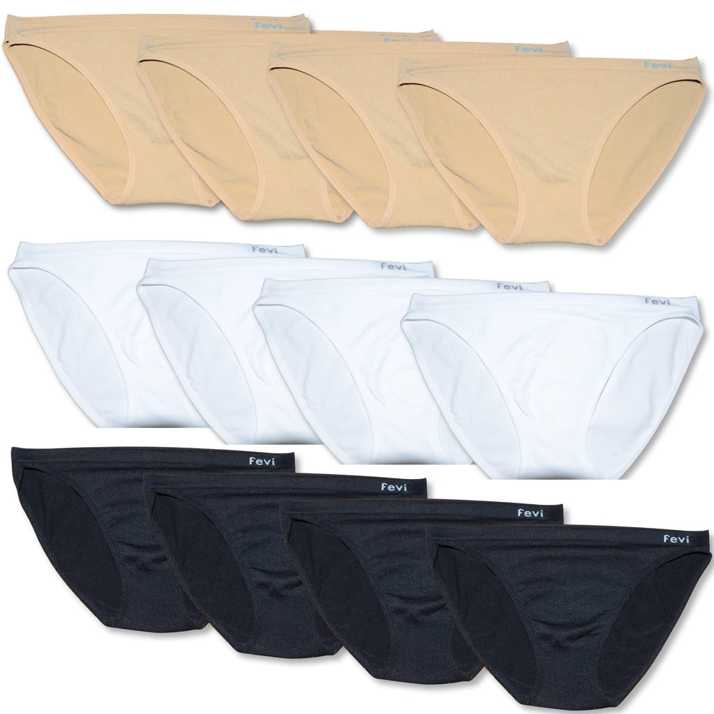 FEVI | Pack de 12 Braguitas Tiro Bajo |  1 o 3 Colores Diferentes: Blanco, Negro y Beige | Talla Única: M-L