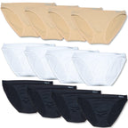 FEVI | Pack de 12 Braguitas Tiro Bajo |  1 o 3 Colores Diferentes: Blanco, Negro y Beige | Talla Única: M-L