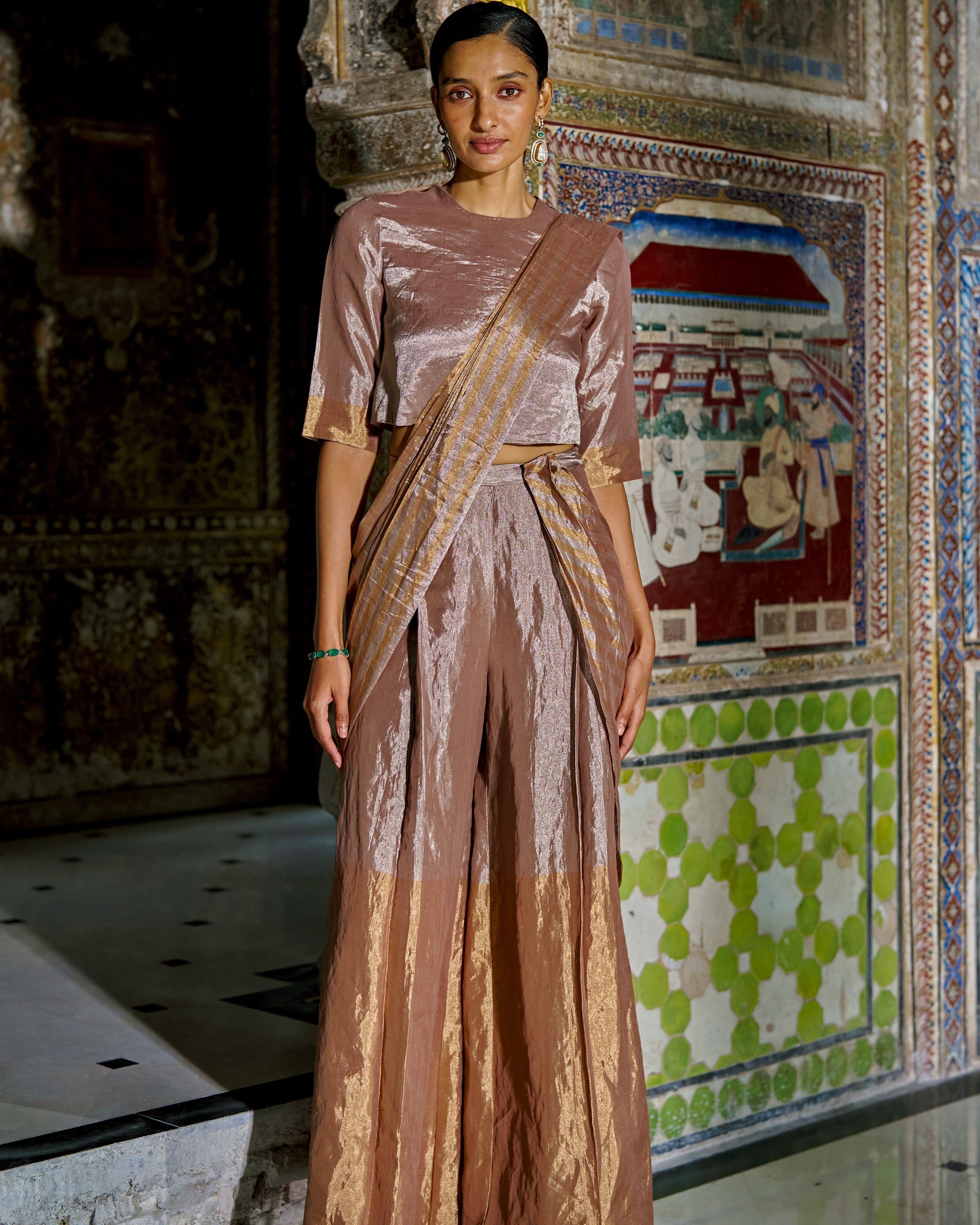 Benares Tissue Drape Pant Set By KYNAH, Luxury Indian Fashion & Bridal Wear