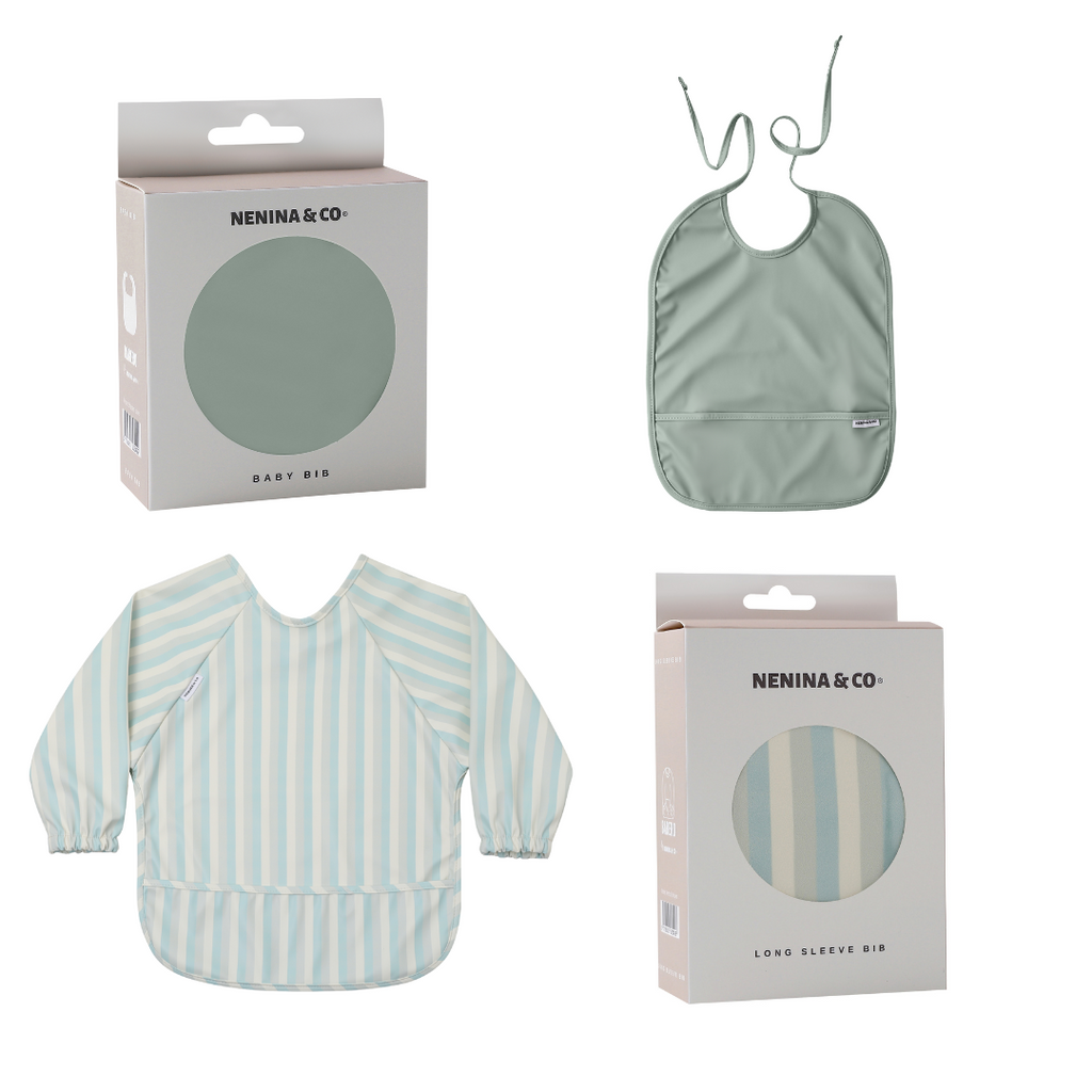 Babero con manga impermeable  Vertical Stripes + Babero corto Nenina & Co