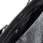 Black Leather Tote Bag - Alhambra Pattern Embossed