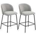 Bar Stools Set of 2, 27" Counter Height Barstools with Backrest, Upholstered Linen Bar Chairs with Footrest, Dark Grey