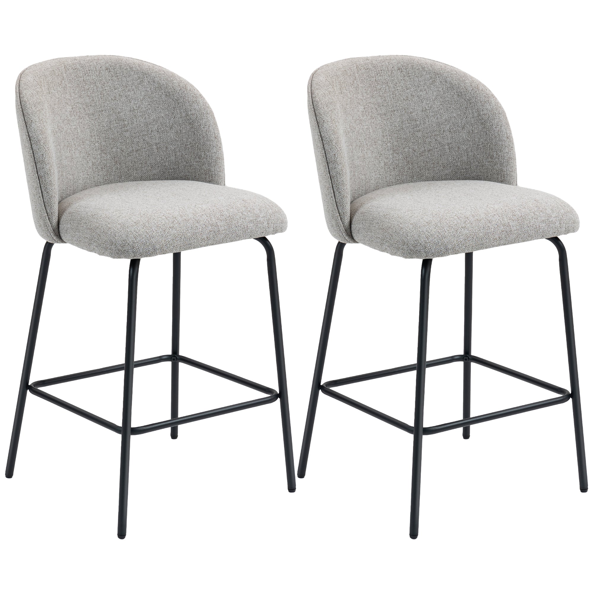 Bar Stools Set of 2, 27" Counter Height Barstools with Backrest, Upholstered Linen Bar Chairs with Footrest, Dark Grey