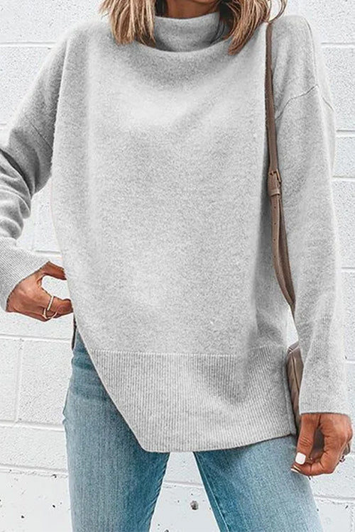 Turtleneck Drop Shoulder Long Sleeve Sweater Top