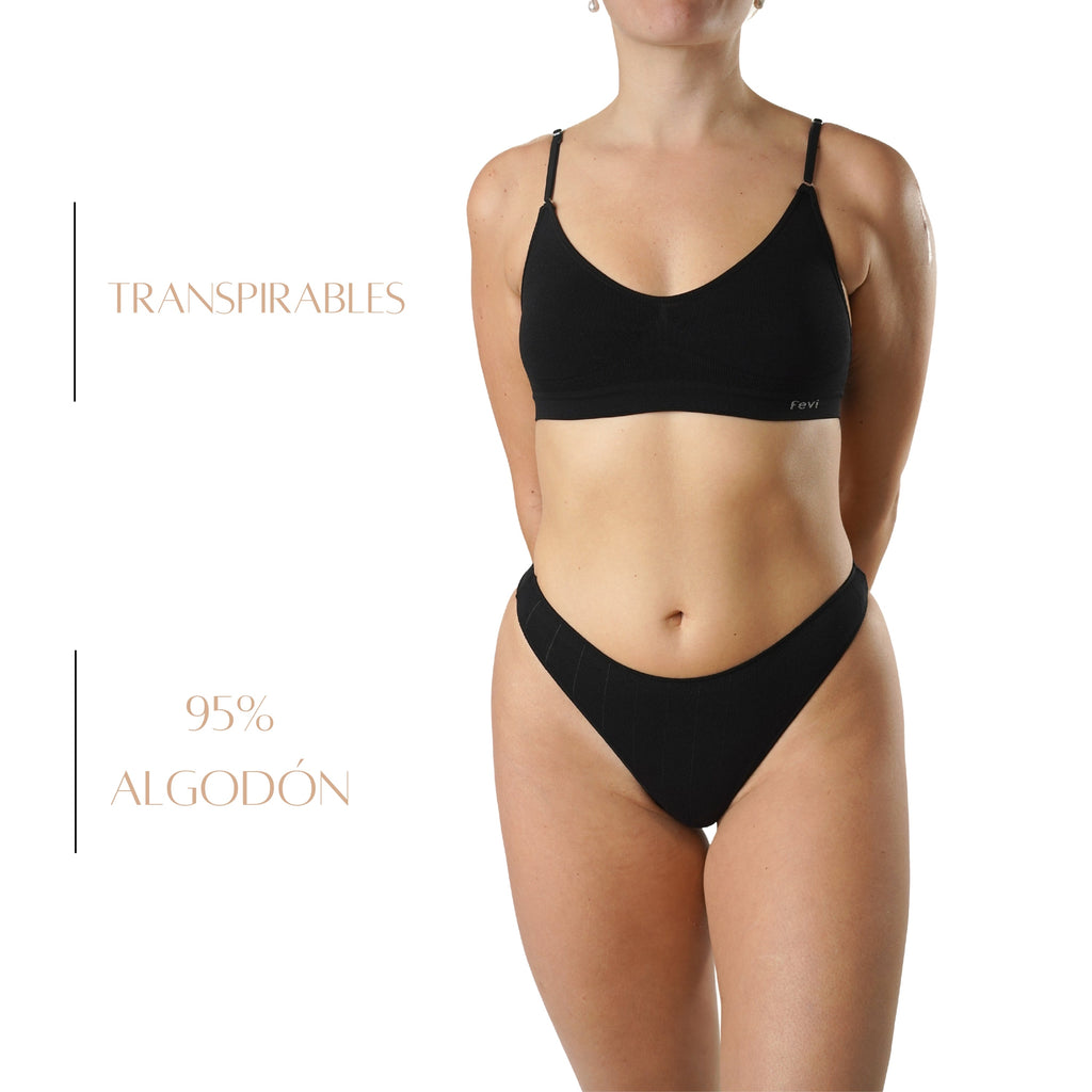 FEVI | Pack de 6 Tangas | 95% Algodón | Suaves y Transpirables | en 1 o 3 Colores: Negro, Beige, Blanco