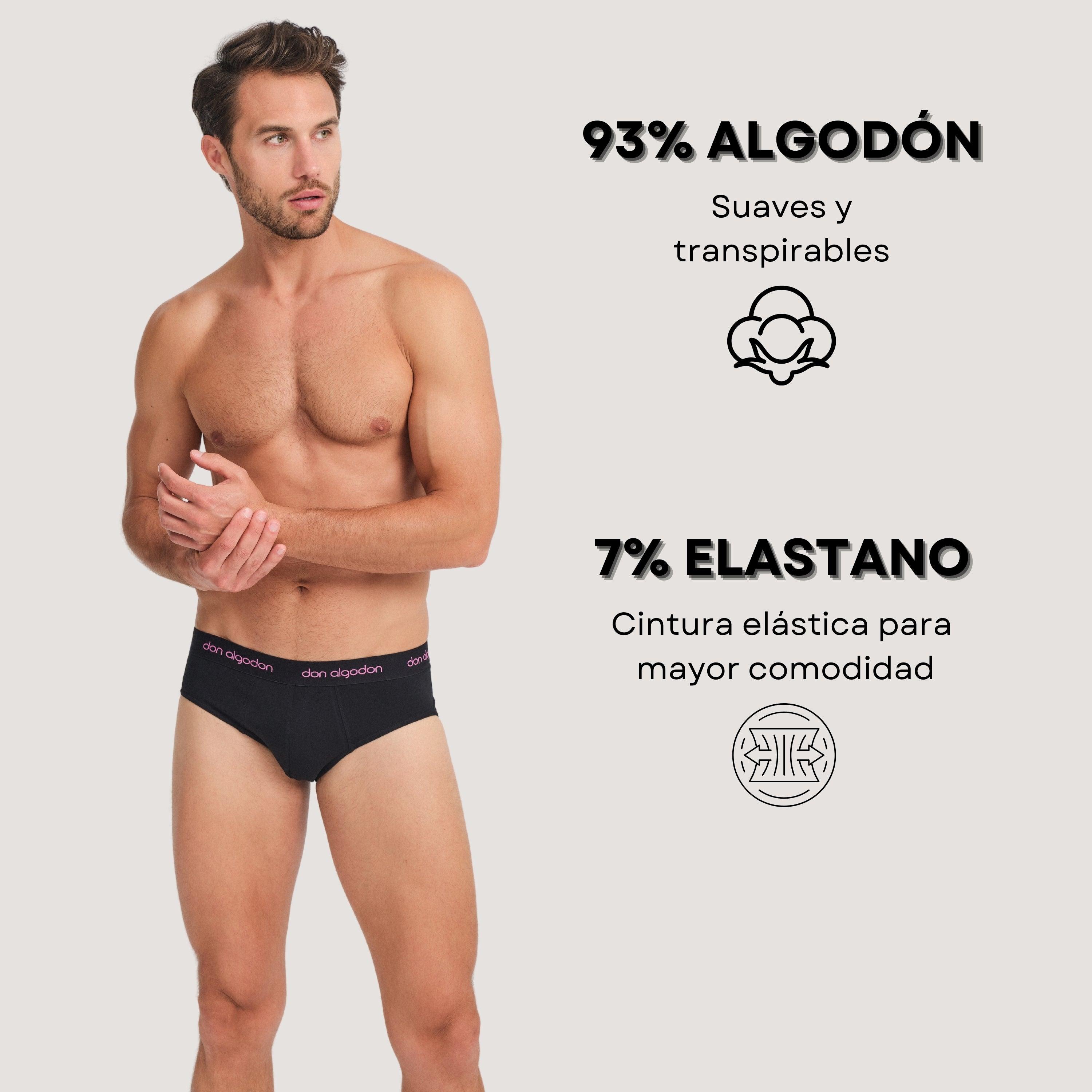 Don Algodon | Pack 6 Slips Lisos | Negros con Cintura a Colores | Transpirables