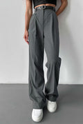 High Rise Pocketed Straight Leg Suit Pants