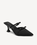 Bowtention Pointed Toe Heeled Mule - Black / US 6 | EU 36.5 | UK 4