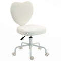 Armless Modern Vanity Chair with Heart-Shaped Back, Height-Adjustable Swivel Design in White