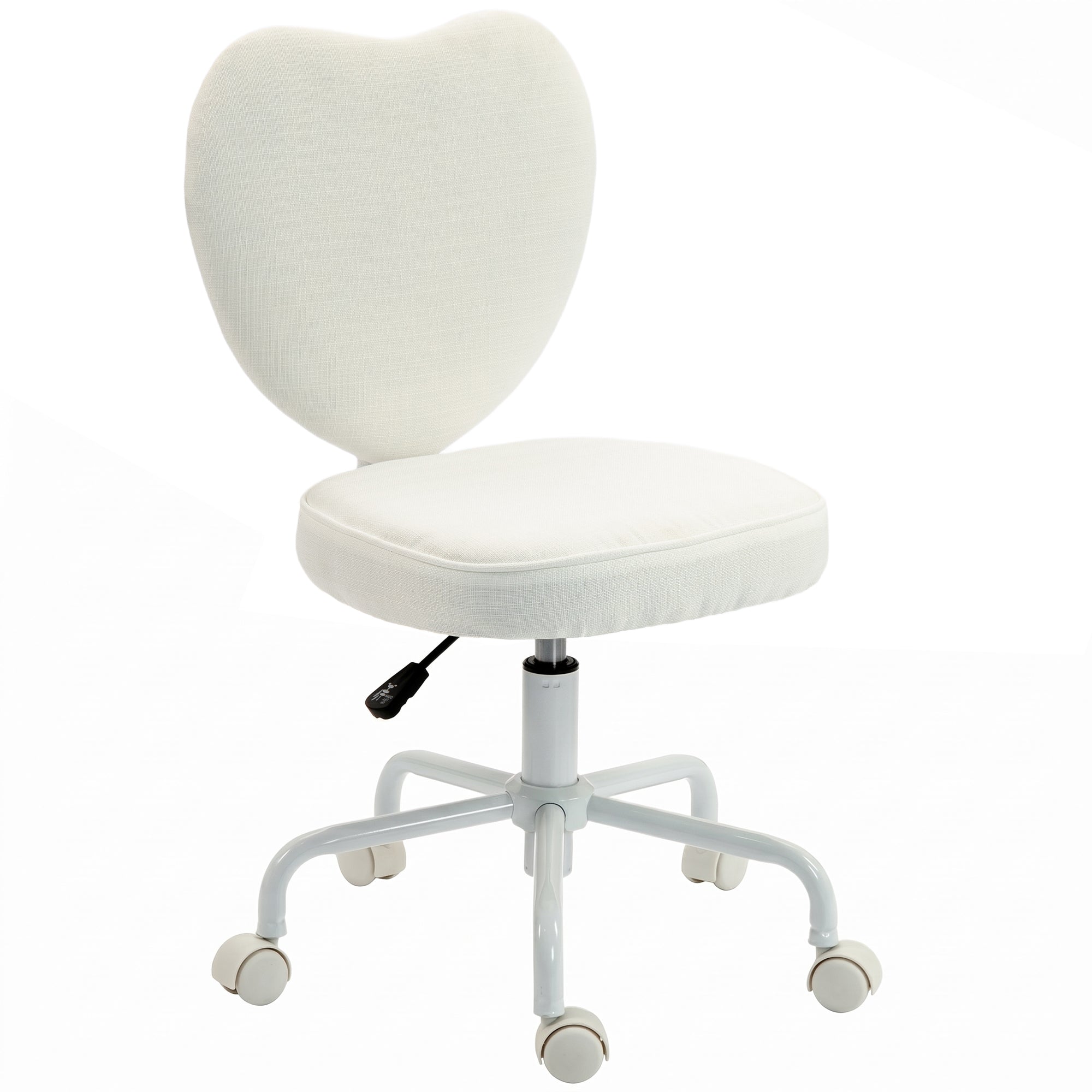 Armless Modern Vanity Chair with Heart-Shaped Back, Height-Adjustable Swivel Design in White