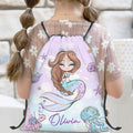 Adorable sirena personalizada Bolsa mochila con cordón portátil con nombre Uso diario Accesorios de viaje Regalo de cumpleaños para niñas