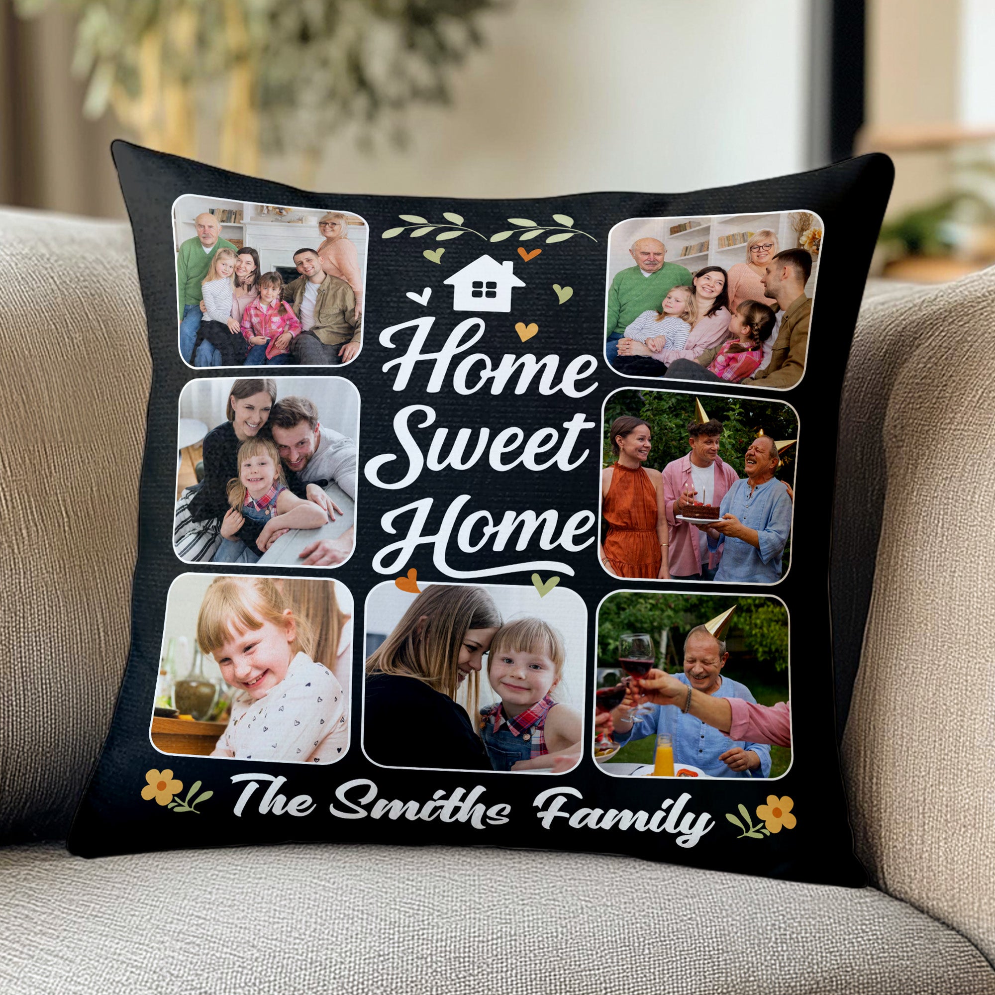 Hogar Dulce Hogar Personalizado 7 Fotos Funda de Almohada Suave con Texto Decoración del Hogar Cumpleaños Aniversario Regalo para la Familia