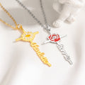 Personalizada de color collar de flores de nacimiento de la Cruz con el nombre de la joyería delicada cumpleaños Aniversario de regalo para las mujeres cristianas