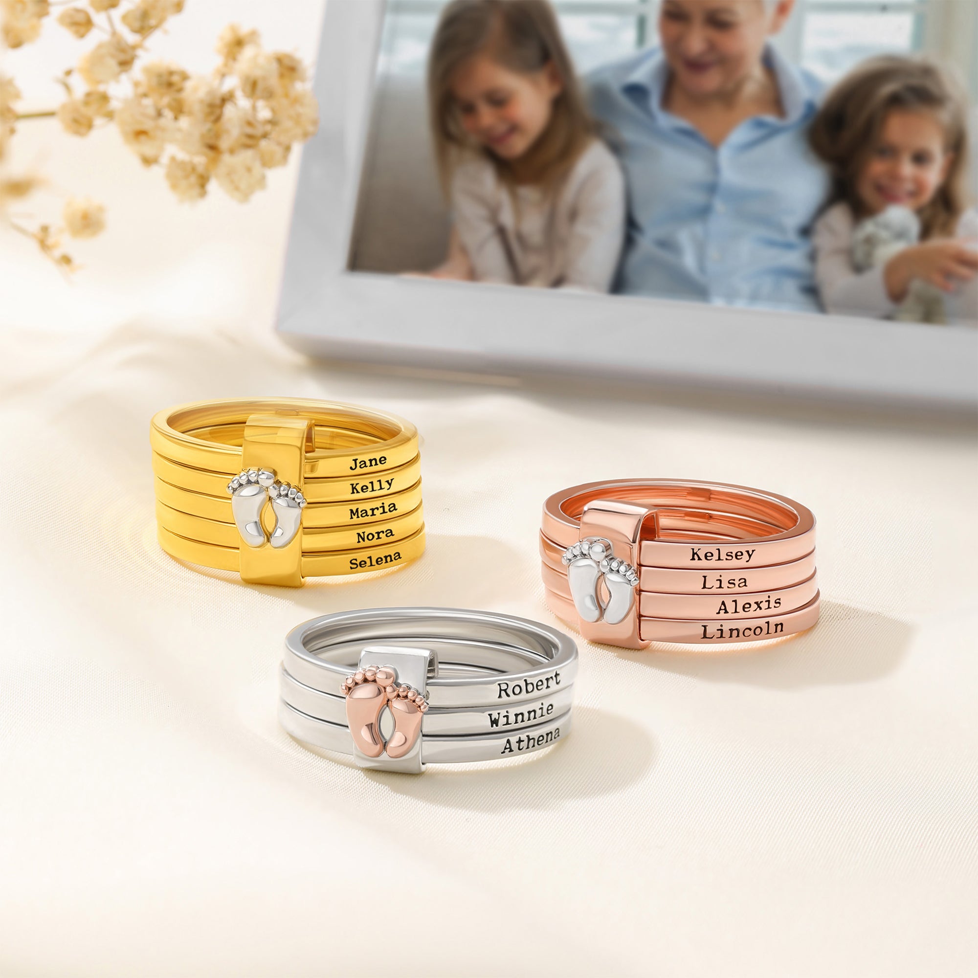 Anillos apilables personalizados con 2-5 nombres grabados Joyería familiar Cumpleaños Día de la Madre Regalo para mamá Abuela