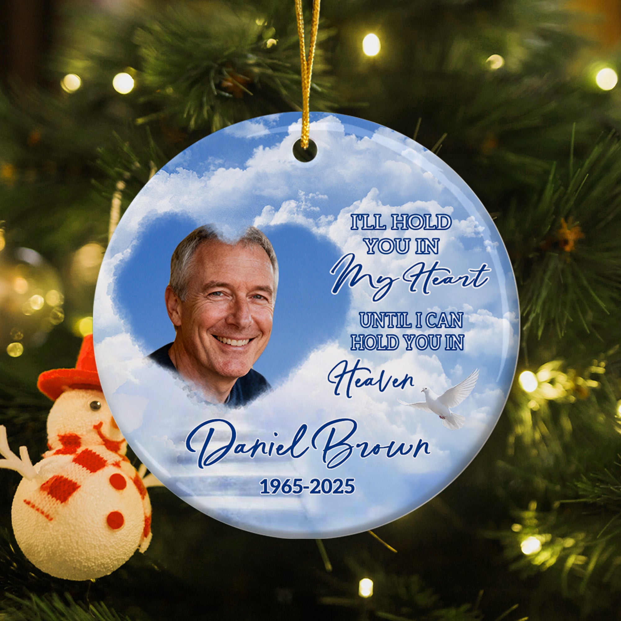 Foto personalizada Cielo multicolor Diseño Adorno de cerámica con nombre y año Decoración del árbol Memorial Simpatía Regalo para la familia