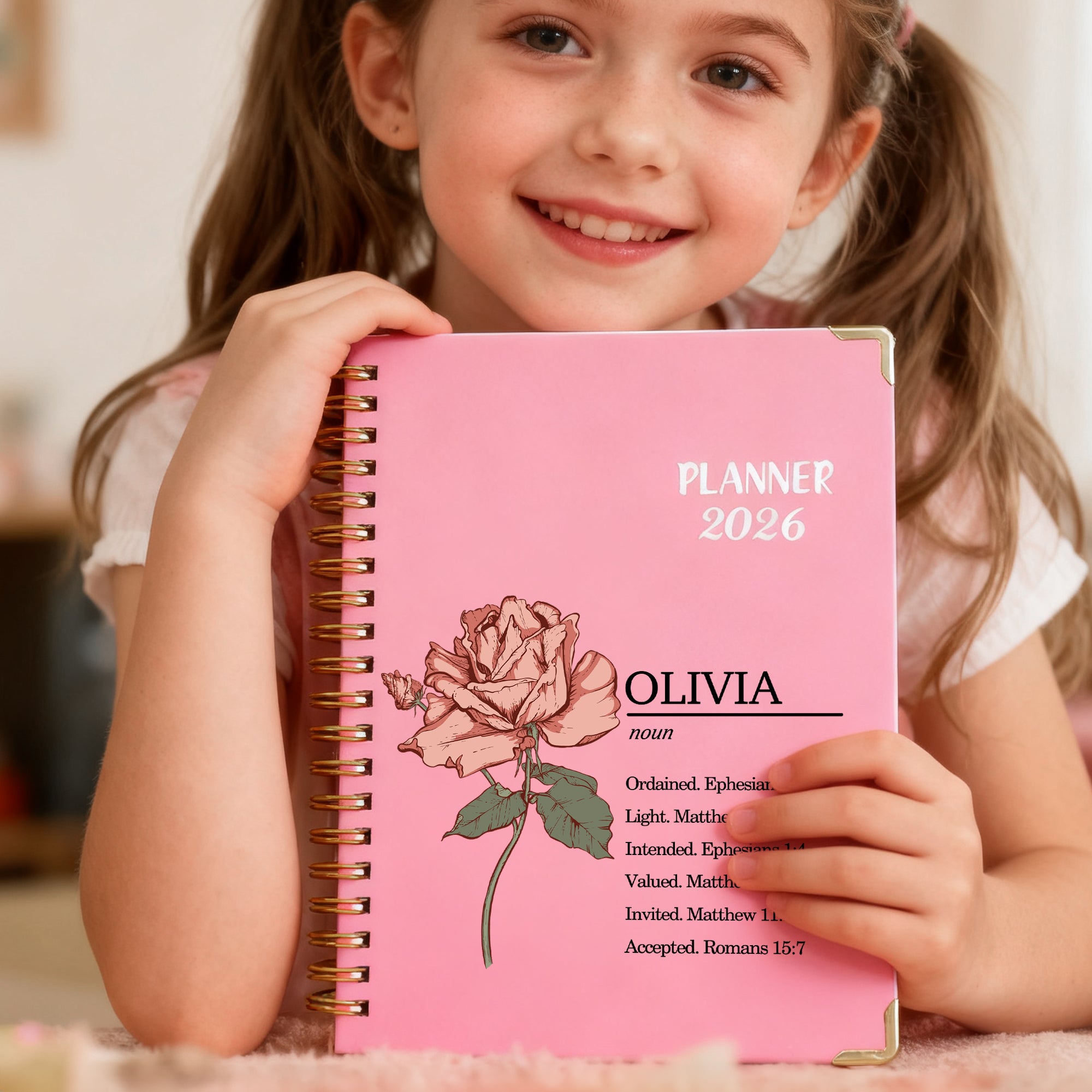 Personalizada Nacimiento Flor Versículo de la Biblia 2026 Planificador Espiral A5 Cuaderno con Nombre Planificador Mensual Páginas Bautizo Navidad Regalo para Familia Cristianos