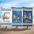 Toalla de playa personalizada con nombre en forma de animal marinero, con iniciales, de gran tamaño y de secado rápido. Regalo esencial para viajes de verano, cumpleaños, fiesta de vacaciones, para ni