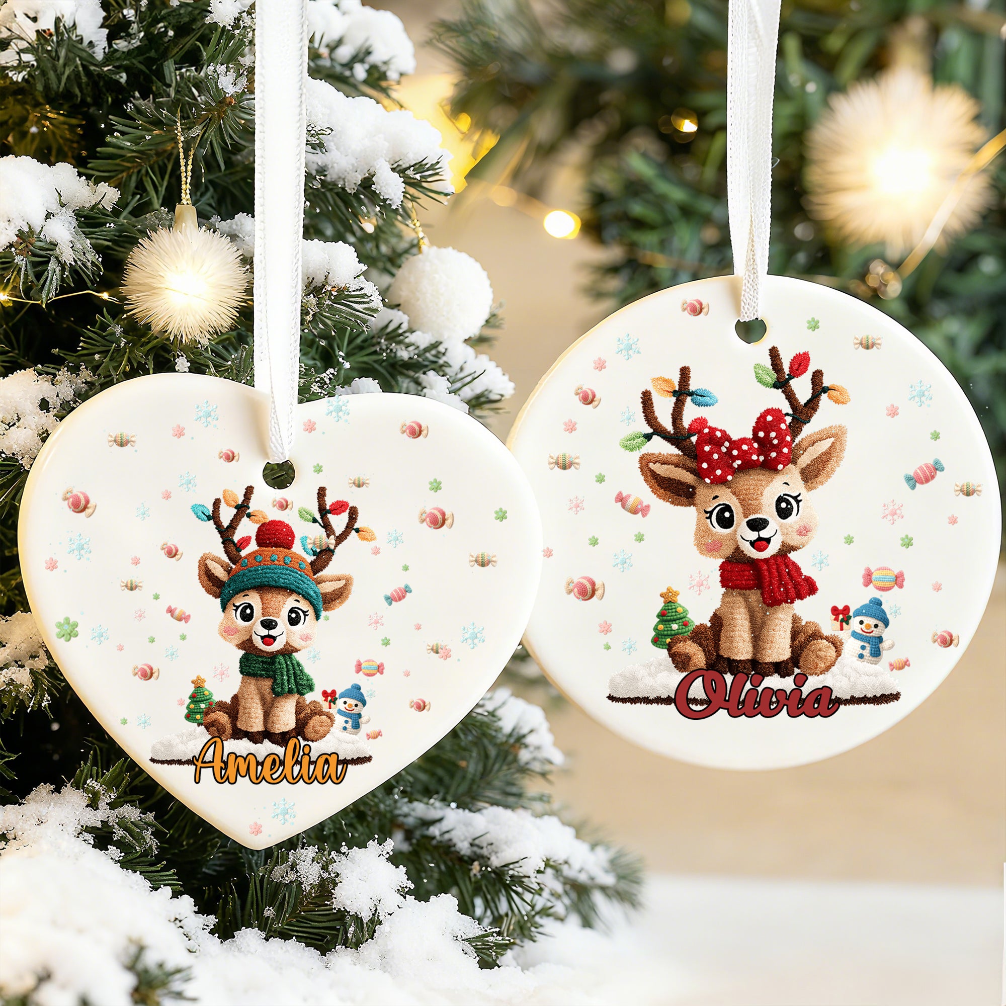 Personalizada de Navidad Alce Corazón Ornamento Redondo de Cerámica con Nombre Árbol Decoración Regalo de Navidad para la Familia Amigos