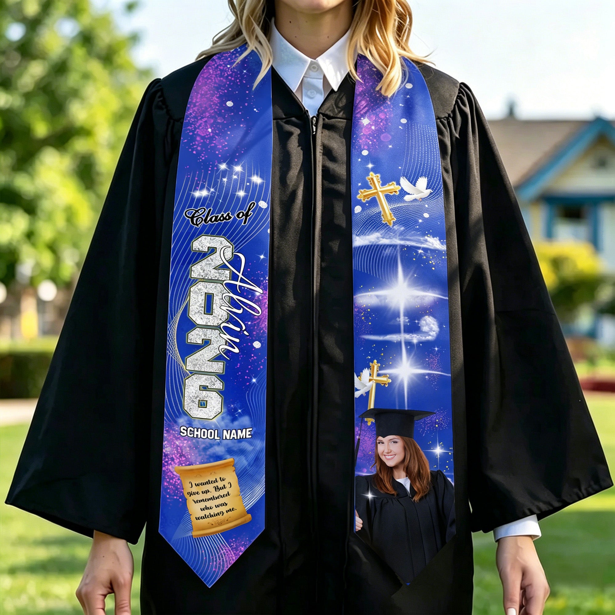 Personalizada Clase de 2026 Collage de Fotos Multicolor Estolas de Graduación con Nombre y Texto Cariñoso Regalo de Graduación para Graduados