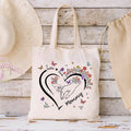 Bolsa de lona personalizada con diseño de mariposa floral en forma de corazón con nombres y asa Regalo de cumpleaños del Día de la Madre para mamá Dueña de mascota