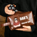 Personalizado Cartoon Character PU Bolsa de aseo de cuero con el nombre y el texto Accesorios de viaje Regalo de cumpleaños para el hombre papá