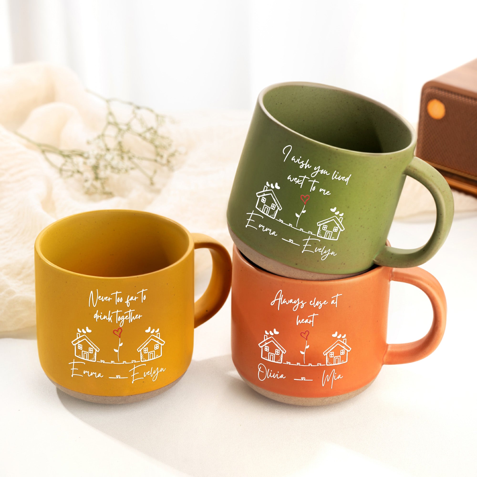 Personalizada I Wish You Lived Next Door Love House 12 oz Taza de café de cerámica con nombre grabado Navidad Cumpleaños Regalo para Amigos Colegas