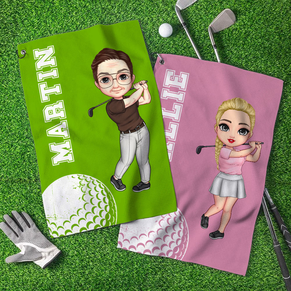 Personalizada de dibujos animados de golf Nombre del personaje Waffle Toalla de golf con clip para colgar Deportes Accesorios Regalo de cumpleaños para la familia Amigos