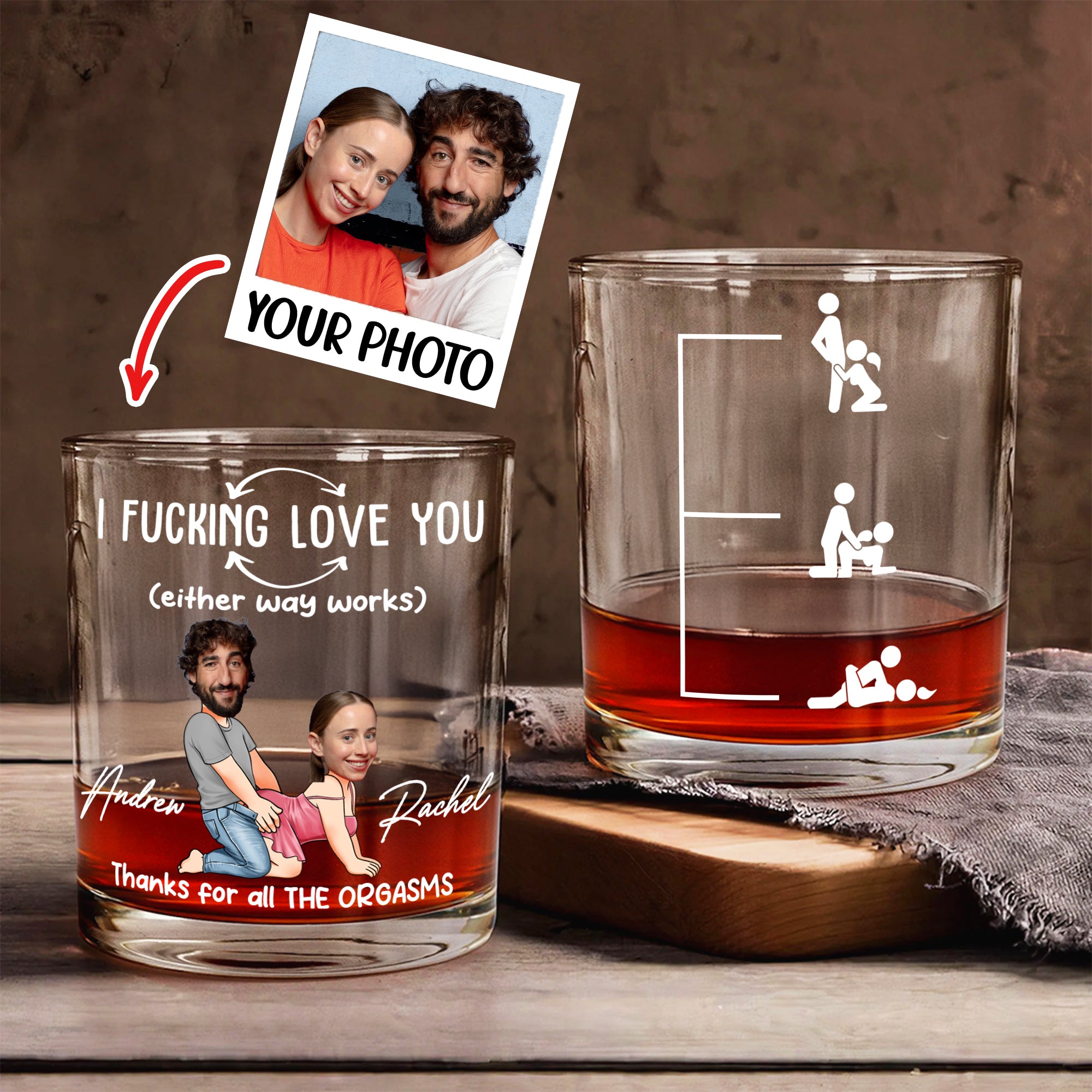 Personalizado Cara Foto Caricatura Pareja Personaje 10 oz Rock Whisky Vidrio con Nombre Día de San Valentín Aniversario Cumpleaños Regalo para Pareja