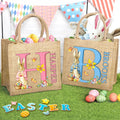 Conejito de Pascua personalizado Bolsa de yute grande con nombre e inicial Regalo de Pascua para niños