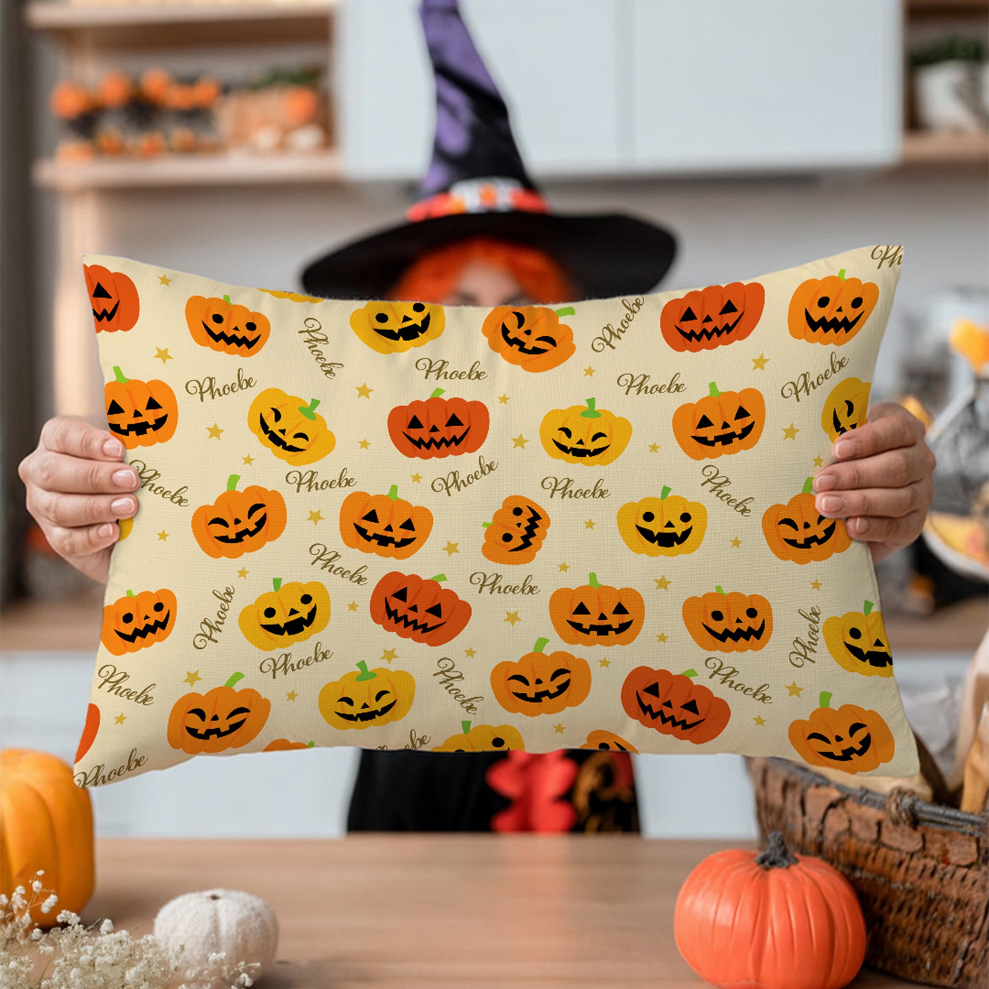 Cara de calabaza personalizada Acogedora funda de almohada lumbar con nombre Decoración para el hogar Regalo de Halloween para amigos de la familia