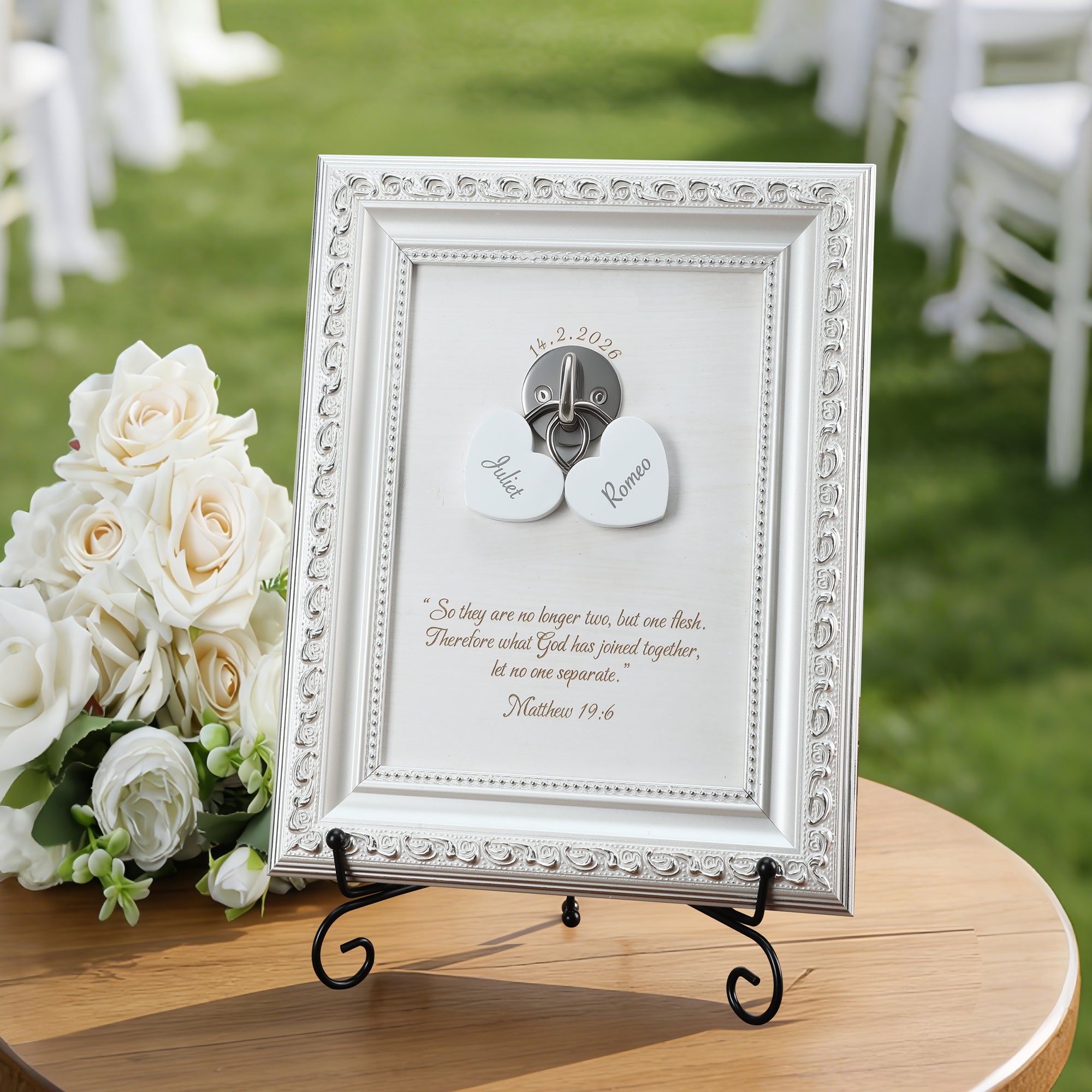 Personalizado Vintage Unity Love Lock Names Wood Frame Keepsake with Engraved Text and Date Wedding Ceremony Gift for Couples