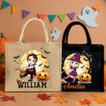 Personalizada de Halloween de disfraces de dibujos animados de calabaza de yute Bolsa con nombre de Trick or Treat Halloween Party Regalo para Niños Niñas