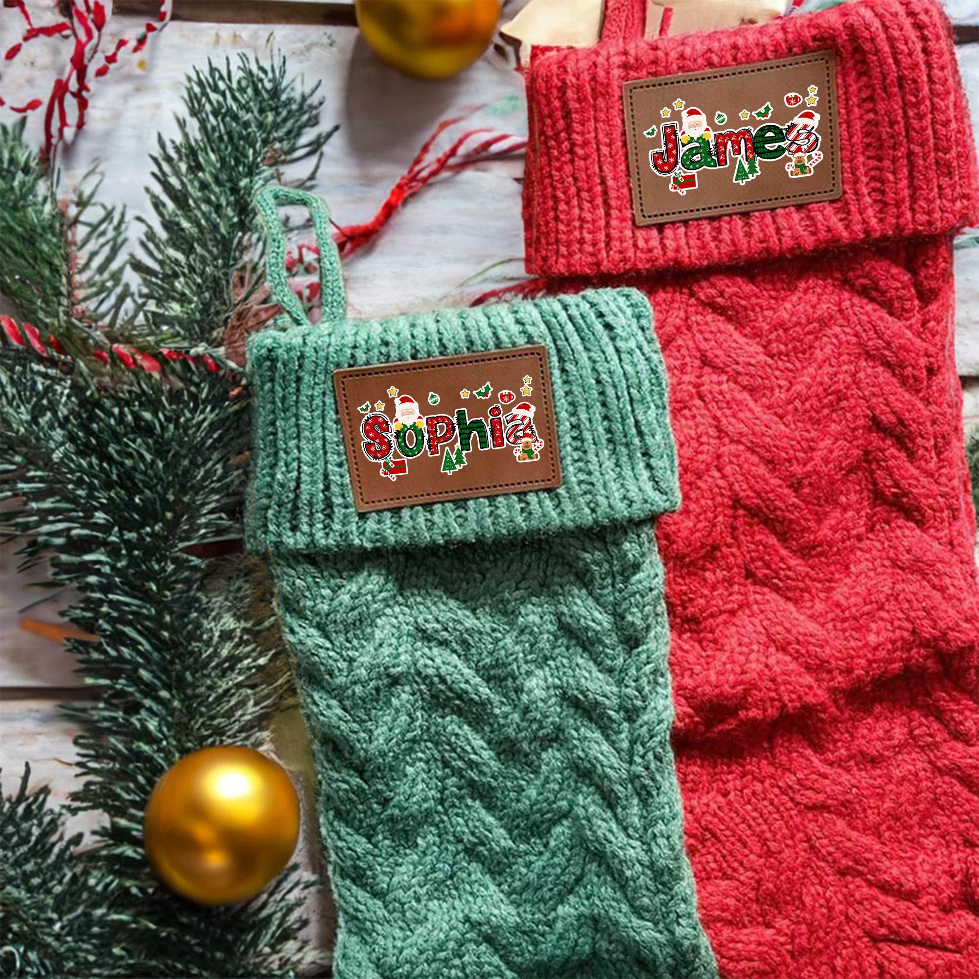 Personalizado Vintage PU cuero parche Santa Claus Navidad media con nombre Chimenea Decoración Fiesta de Navidad Regalo de Navidad para los niños de la familia
