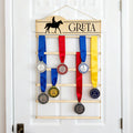 Personalizado Horse Show Silhouette Ribbon Badge Holder con texto Equestrian Award Display Birthday Game Day Team Gift for Horse Rider Lover