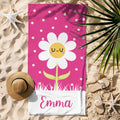 Toalla de playa personalizado de secado rápido con diseño de margaritas de colores y nombre accesorio para vacaciones regalo de cumpleaños para niños