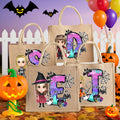 Personalizado Lindo Dibujo Bruja Vampiro Esqueleto Bolsa de Yute con Nombre e Inicial Trick or Treat Halloween Fiesta Espeluznante Temporada Regalo para Niños Niñas
