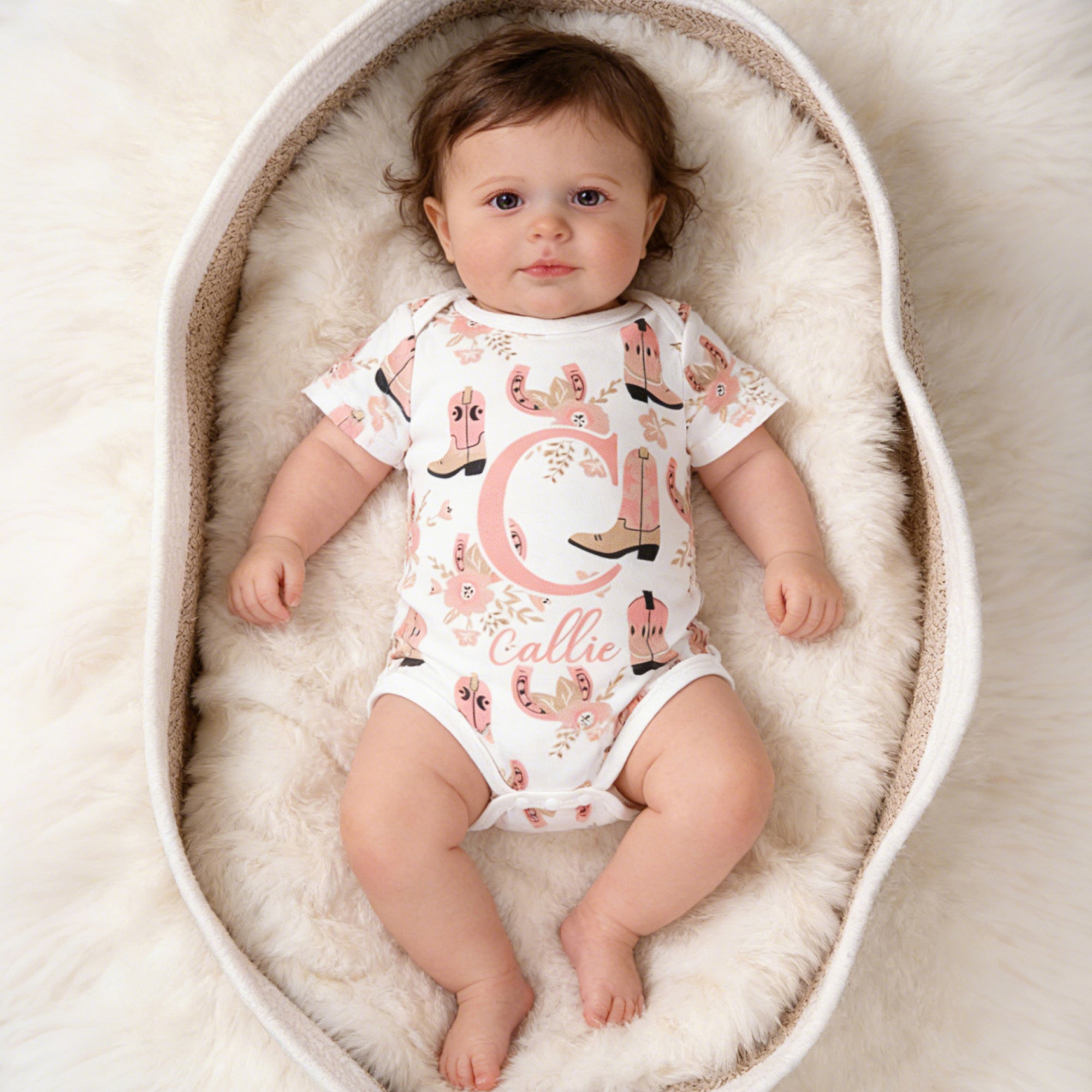 Personalizado dulce vaquera Bodysuit Swaddle sombrero diadema conjunto con el nombre suave Baby Girl Shower Fotografía regalo para el bebé recién nacido