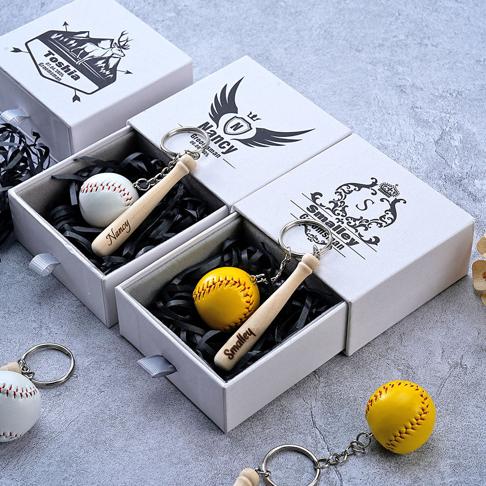 Mini llavero de béisbol personalizado con nombre y caja Fiesta de boda Regalo de agradecimiento para los novios Amantes del juego de pelota