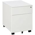 2 Drawer Steel Lockable Filing Cabinet with Wheels for A4 & Legal-sized Files, White