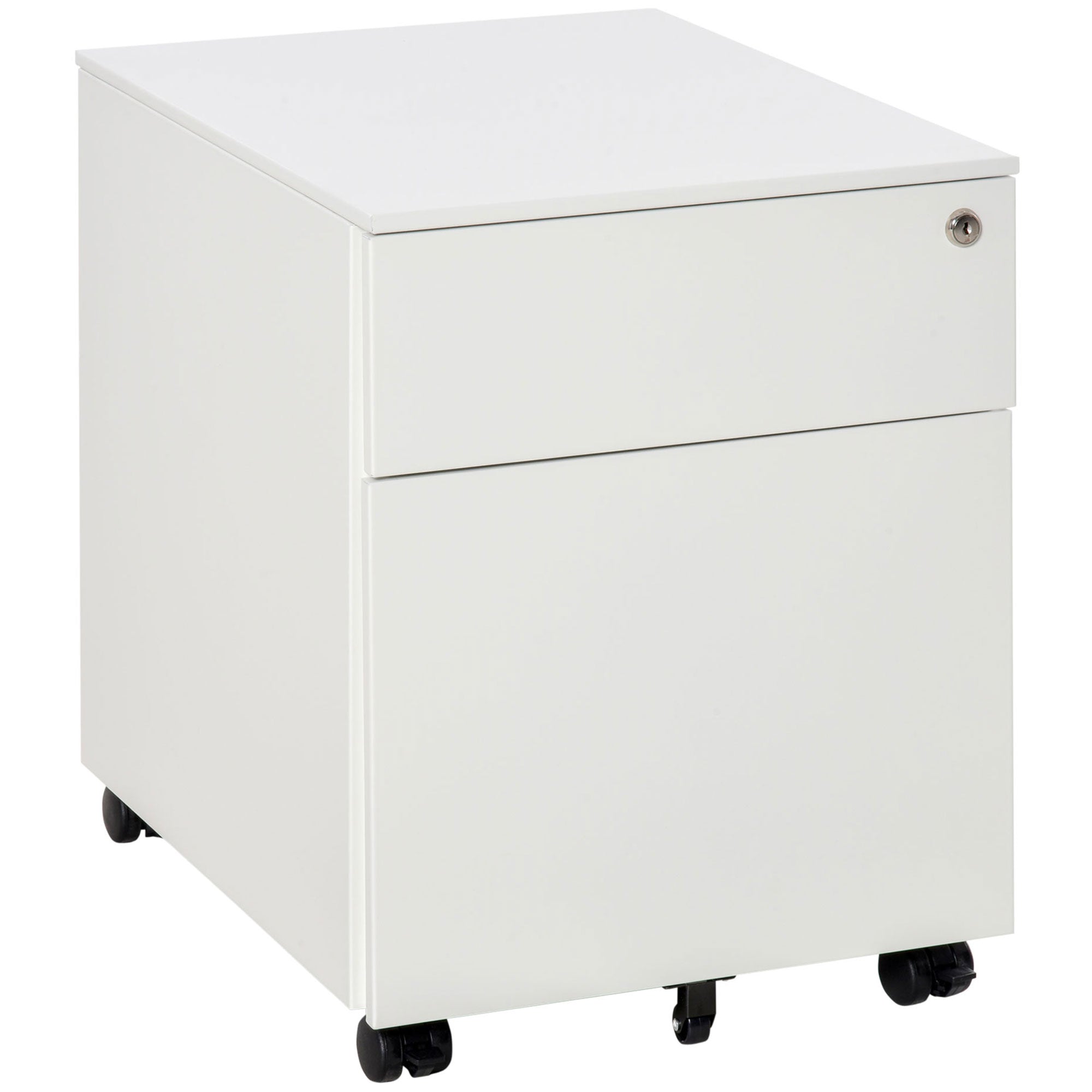 2 Drawer Steel Lockable Filing Cabinet with Wheels for A4 & Legal-sized Files, White