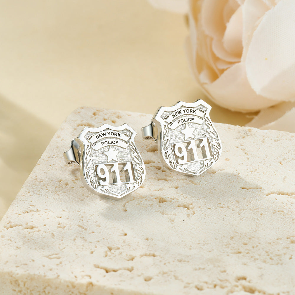 Insignia de Policía Personalizada Unisex Pendientes con Departamento y Número de Policía Día de la Policía Cumpleaños Apreciación Regalo para la Familia Oficial de Policía