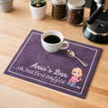 Alfombrilla de café personalizada de dibujos animados con nombre Decoración de mesa Regalo de cumpleaños para baristas amantes del café