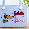 Personalizado Multicolor Glitter Nombre Bolsa de Acrílico Botón Encanto Accesorios para Bogg Cumpleaños Fiesta en la Playa Vacaciones de Verano Regalo para Ella