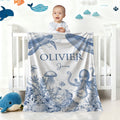 Manta personalizada estilo retro de animales del océano con nombre Decoración para cumpleaños Baby Shower Regalo de Navidad para recién nacidos Niños