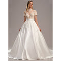 Bridal Wedding Dress White Short Sleeve Long High Neck Ball-Gown Princess